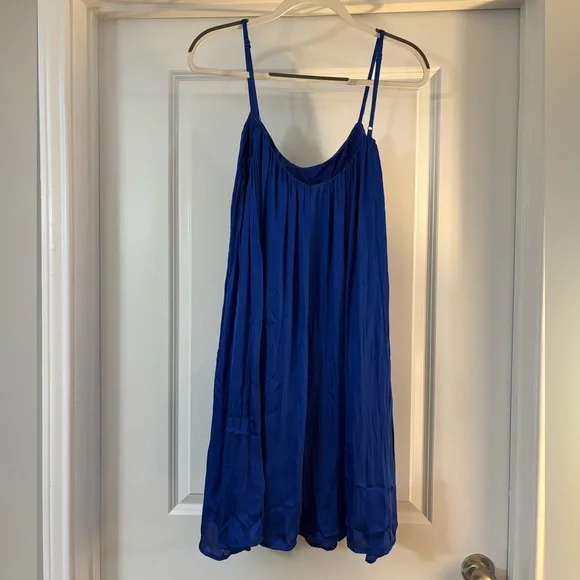 Blue Satin Knee Length Dress - Picture 2 of 8